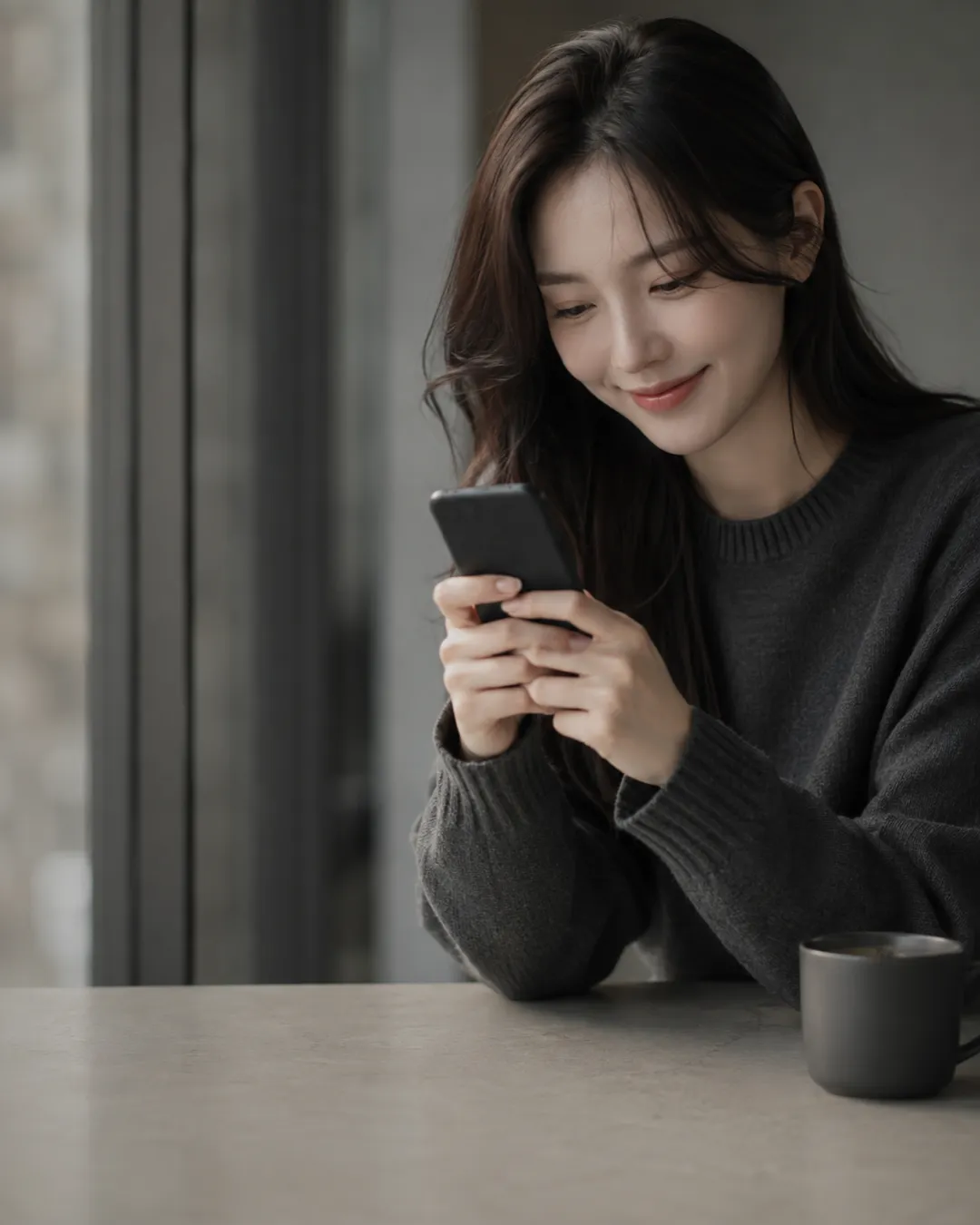 스마트폰으로 도착한 메시지를 확인하는 고객